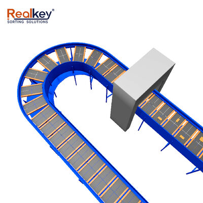 High Capacity Double Side Split Tray Sorter with Up to 2000 Items per Hour Automated Sorting Conveyor